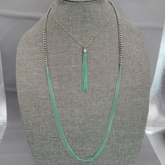 Charming charlie necklace long Multi strand green silver tone 32" - Picture 6 of 16